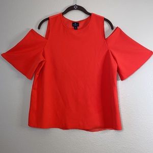 Worthington Orange Cold Shoulder Petite Large Blouse
